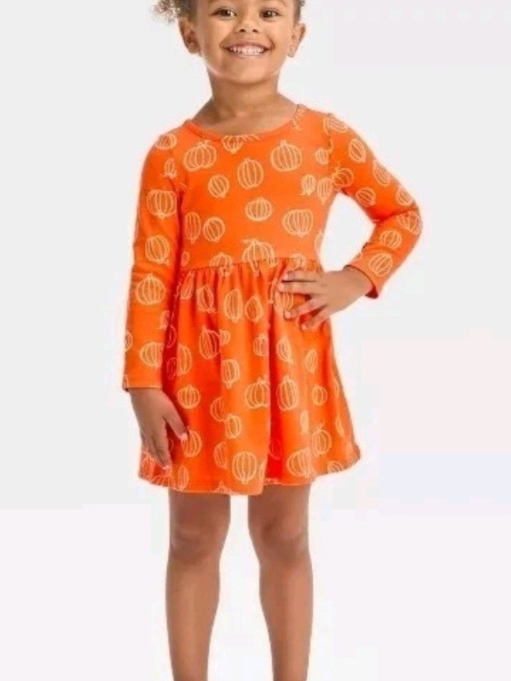 Cat & Jack Orange Pumpkin Print Long Sleeve Dress for Girls